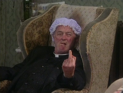 Father Jack, sticking his finger up